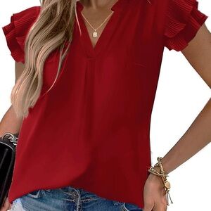 Elegant Red V-Neck Women's Top